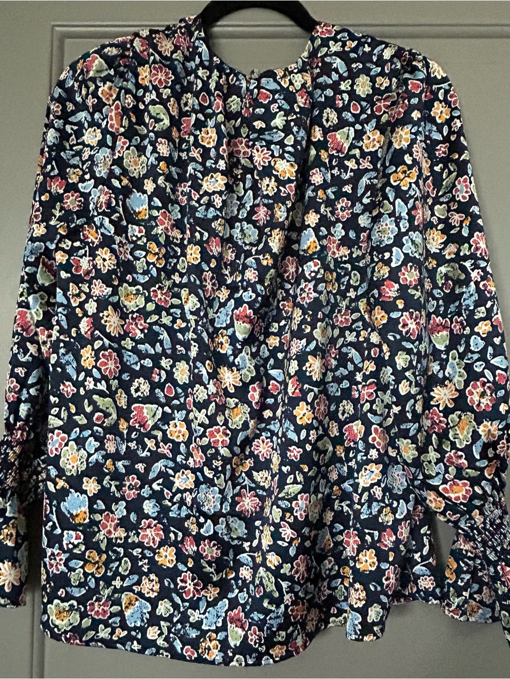 Navy Floral Long-Sleeve Peasant Blouse - Picture 7 of 12